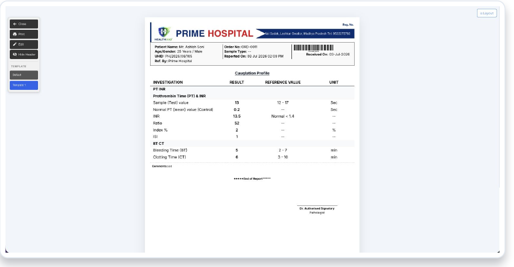 A signed pathology report